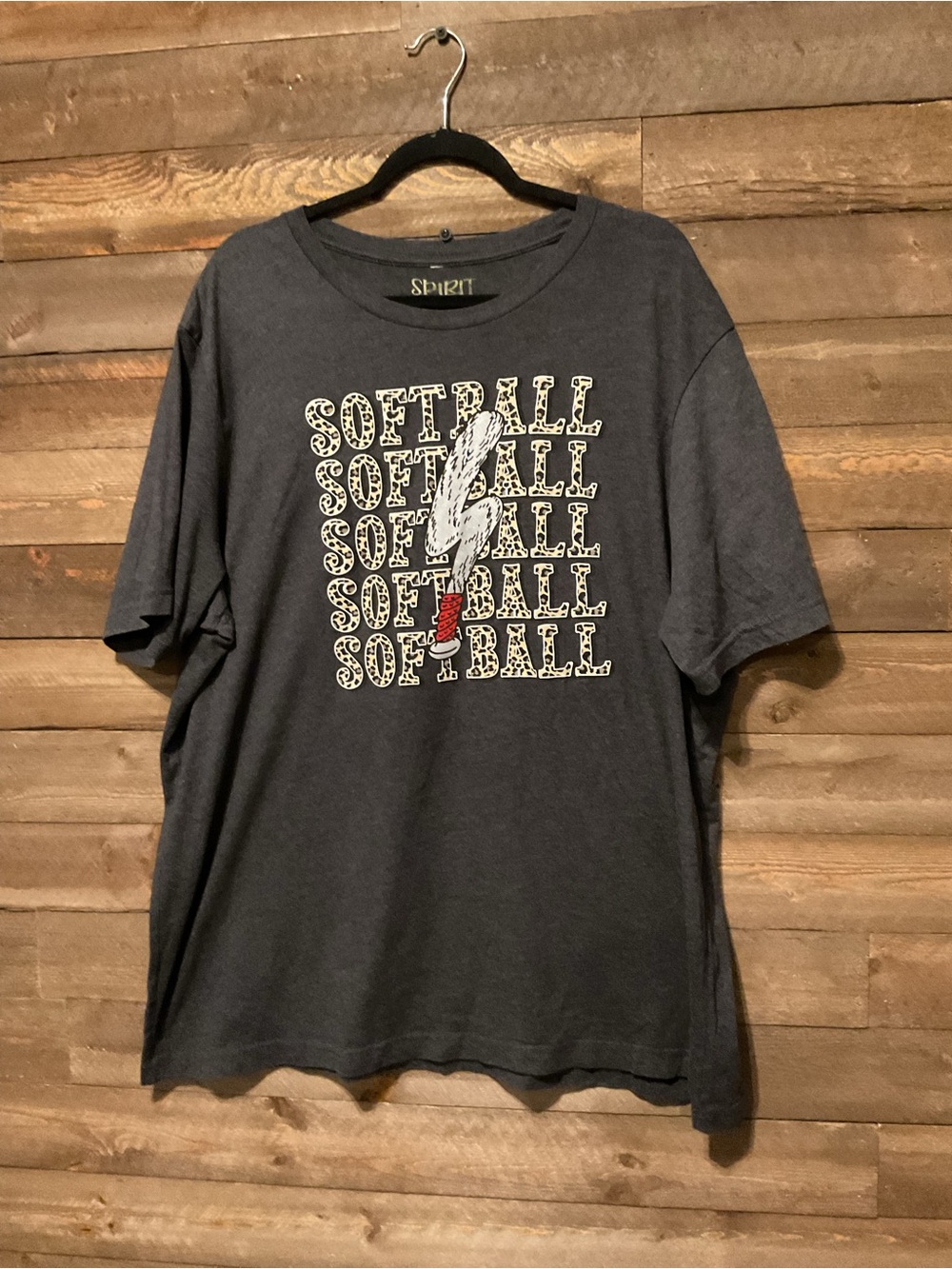 Spirit To A Tee Charcoal Gray Leopard Softball Graphic T-Shirt Women’s Size 3X